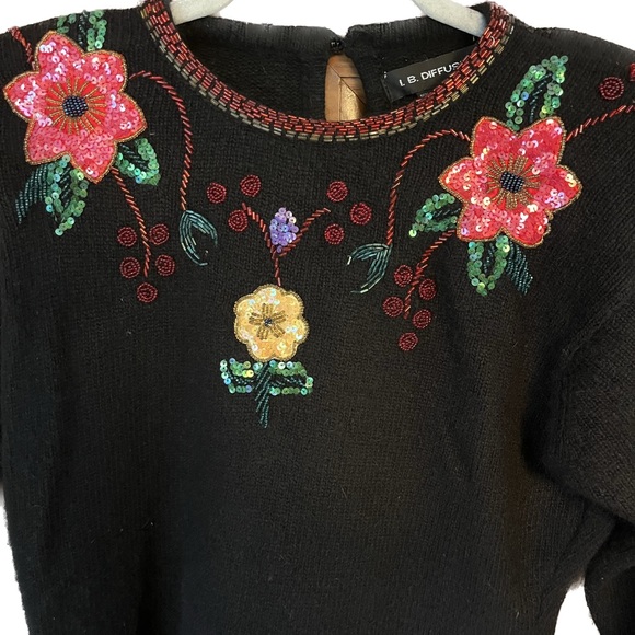 IB Diffusion Vintage Beaded Sequin Silk Angora Wool Black Sweater Small 80’s - Picture 4 of 8